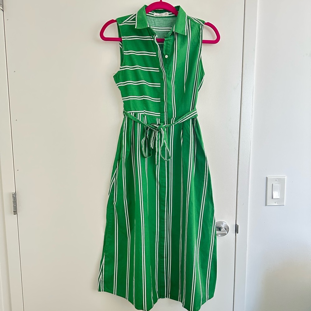 Mango Green Striped Sleeveless Maxi Dress
